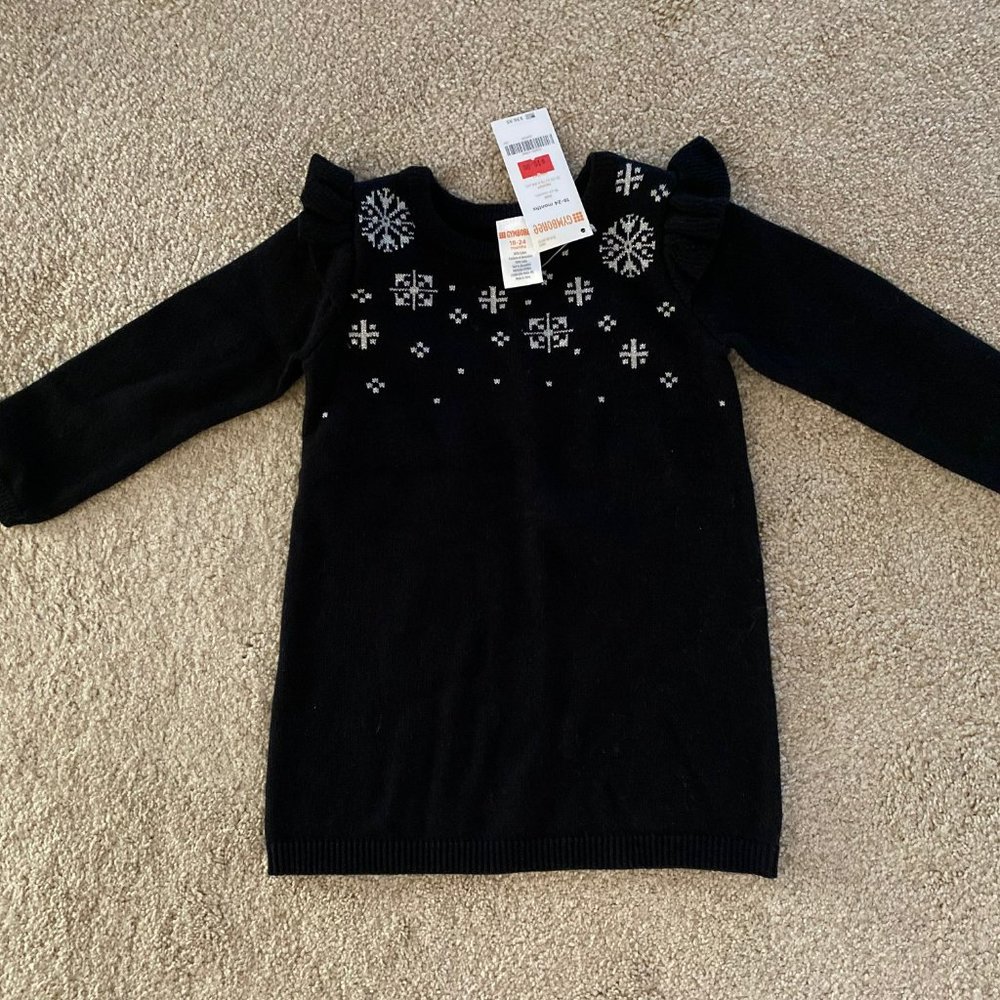NWT 18-24m Black Snowflake Sweater Dress